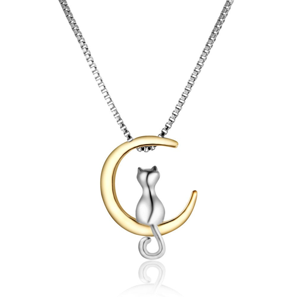 Cat in the Moon Pendant Necklace