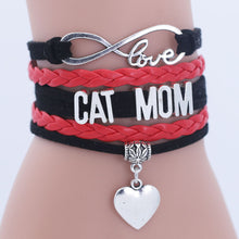 Infinity Heart Cat Mom Leather Charm Bracelet