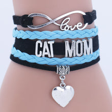 Infinity Heart Cat Mom Leather Charm Bracelet