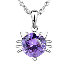 925 Silver Plated Cat Amethyst Pendant Necklace