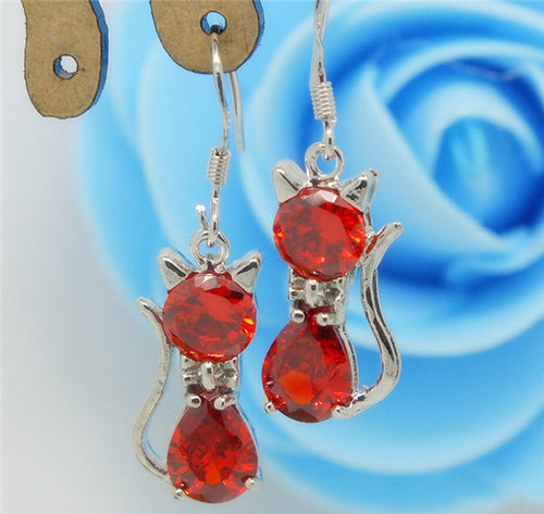 Silver Plated Elegant Crystal Cat Earrings