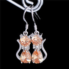 Silver Plated Elegant Crystal Cat Earrings
