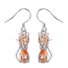 Silver Plated Elegant Crystal Cat Earrings