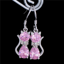 Silver Plated Elegant Crystal Cat Earrings