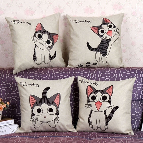 Cat Decorative Cotton / Linen Pillowcase 18x18 inches