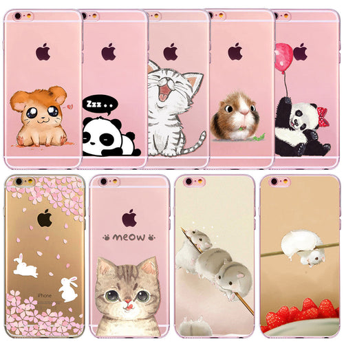 Soft Slim TPU Transparent Cute Animal - Cat / Hamster / Panda / Rabbit Phone Case Cover for iphone 6 6S 4.7