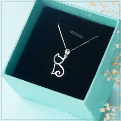 925 Sterling Silver Cat Pendant 18