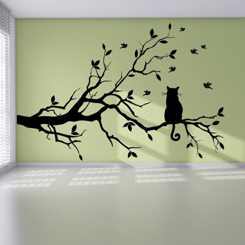 Cat On Tree Branch Wall Sticker