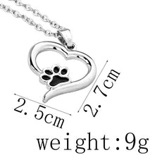 Silver Hollow Heart Cat Paw Print Pendant Necklace