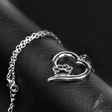 Silver Hollow Heart Cat Paw Print Pendant Necklace