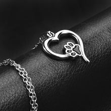 Silver Hollow Heart Cat Paw Print Pendant Necklace