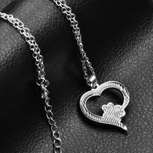 Silver Hollow Heart Cat Paw Print Pendant Necklace
