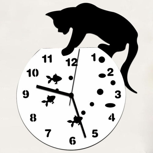 Naughty Cat in Fishbowl Wall Clock