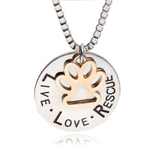 "LIVE LOVE RESCUE" Hollow Gold Paw Pendant Necklace
