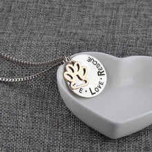 "LIVE LOVE RESCUE" Hollow Gold Paw Pendant Necklace