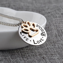 "LIVE LOVE RESCUE" Hollow Gold Paw Pendant Necklace