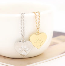 Gold / Silver Heart with Kitty Cat Paw Print Pendant Necklace