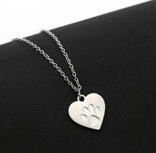 Gold / Silver Heart with Kitty Cat Paw Print Pendant Necklace