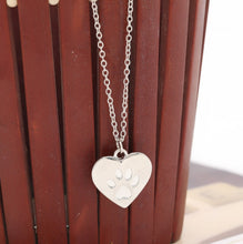 Gold / Silver Heart with Kitty Cat Paw Print Pendant Necklace