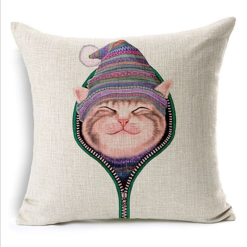 Cat Decorative Cotton / Linen Pillowcase 18x18 inches