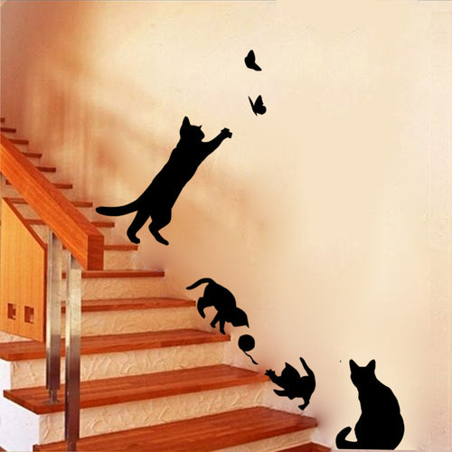 Cat Play With Butterflies Wall Stickers