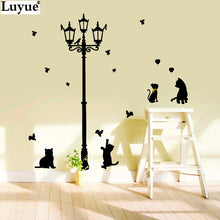 Cats and Birds with Street Lamp Post Wall Stickers