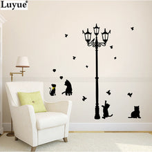 Cats and Birds with Street Lamp Post Wall Stickers