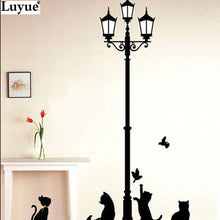 Cats and Birds with Street Lamp Post Wall Stickers