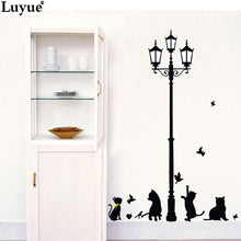 Cats and Birds with Street Lamp Post Wall Stickers