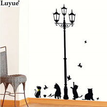 Cats and Birds with Street Lamp Post Wall Stickers