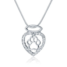 Cat Lover Heart Paw Pendant Necklace