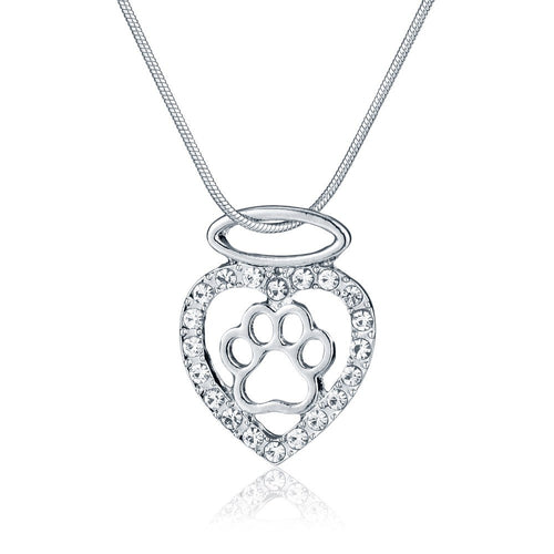 Cat Lover Heart Paw Pendant Necklace