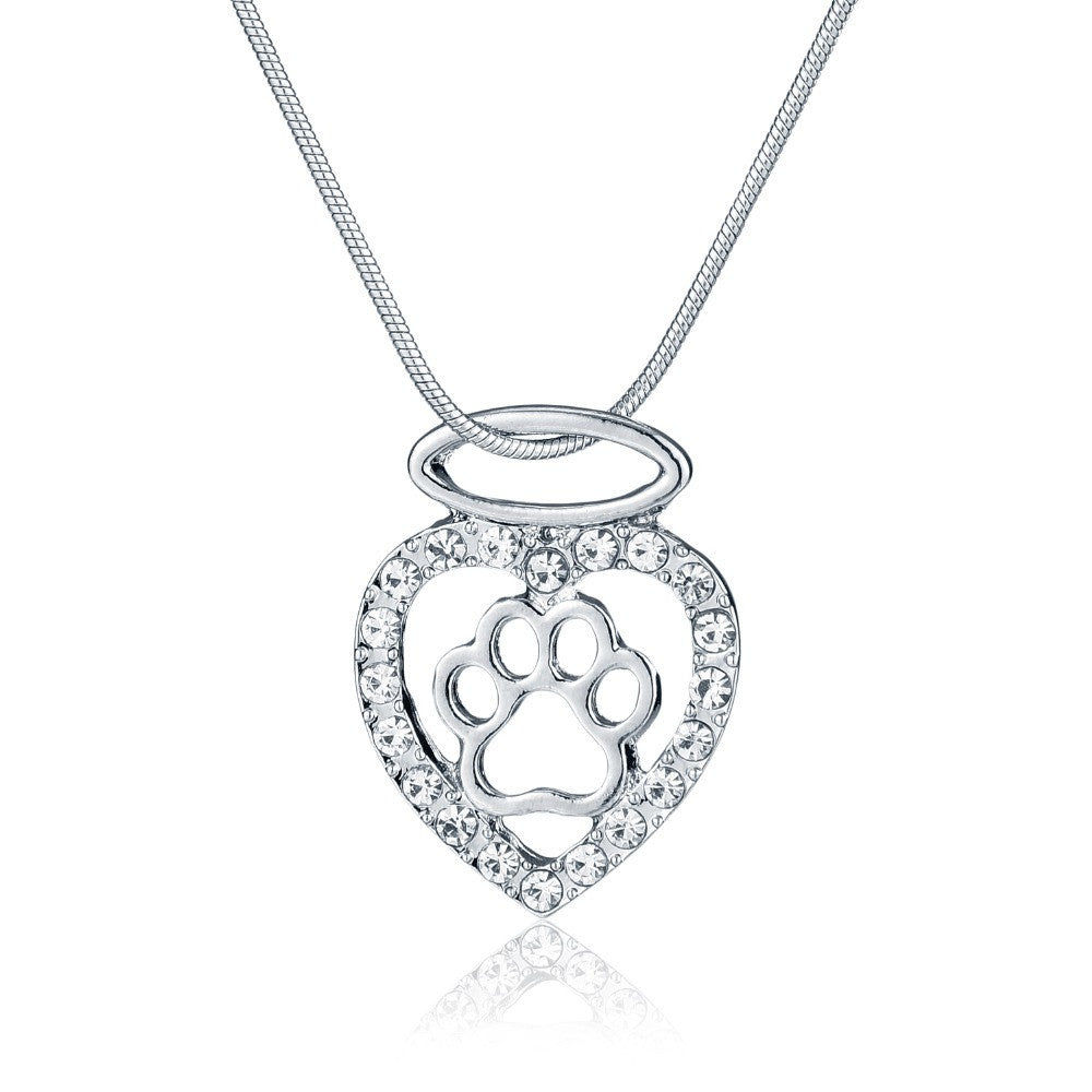 Cat Lover Heart Paw Pendant Necklace