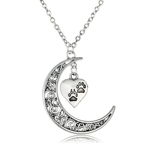 Heart Paws in Moon Pendant Necklace