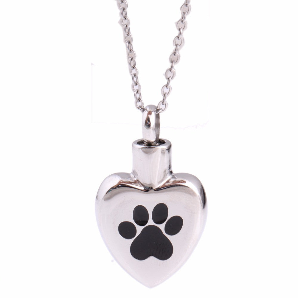Cute Cat Footprint Heart Perfume Bottle Pendant Necklace