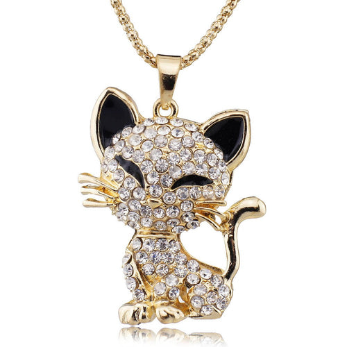 Pretty Cat Crystal Pendants Necklace