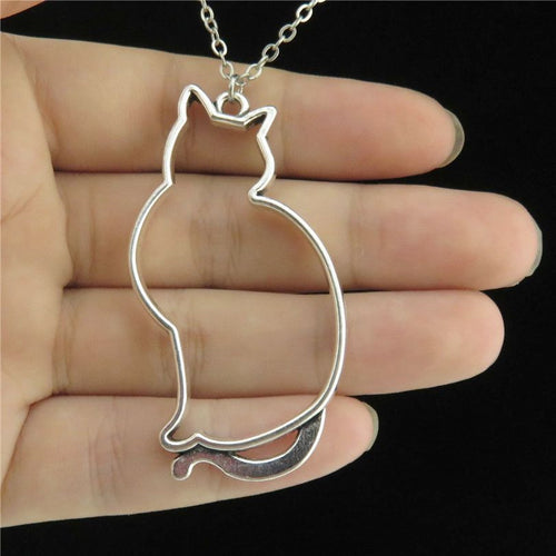 Silver Alloy Hollow Animal Cat Pendant Short Chain Collar Necklace