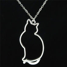Silver Alloy Hollow Animal Cat Pendant Short Chain Collar Necklace