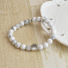 Anitique Silver Cat Paw Print Charm Stone Bracelet