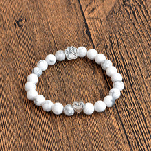 Anitique Silver Cat Paw Print Charm Stone Bracelet