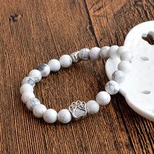Anitique Silver Cat Paw Print Charm Stone Bracelet