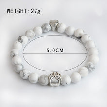 Anitique Silver Cat Paw Print Charm Stone Bracelet