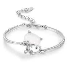 Rose / White Gold Plated Opal Stone Cat Charm Bracelets