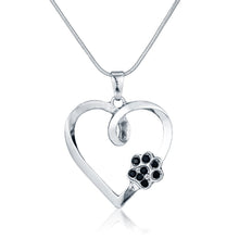 Silver Cat Paw Print Heart Shape Pendant Necklace