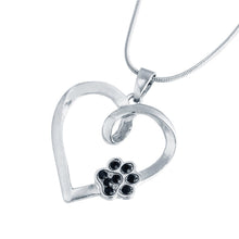 Silver Cat Paw Print Heart Shape Pendant Necklace