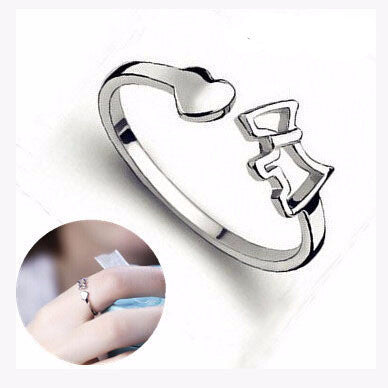 925 Sterling Silver Dog Heart Open Ring