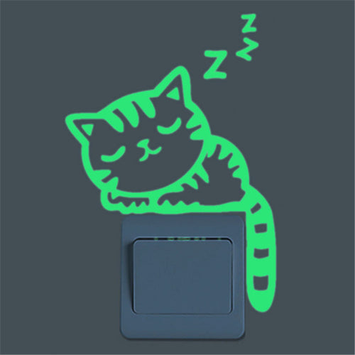Super Bright Home Decoration Luminous DIY Funny Cute Cat Switch Sticker Glow in the Dark Living Room Fluorescent Sticker poster