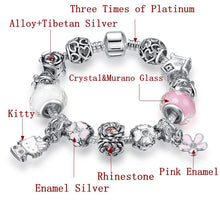 Cat Charms Bracelet with Murano Glass Beads