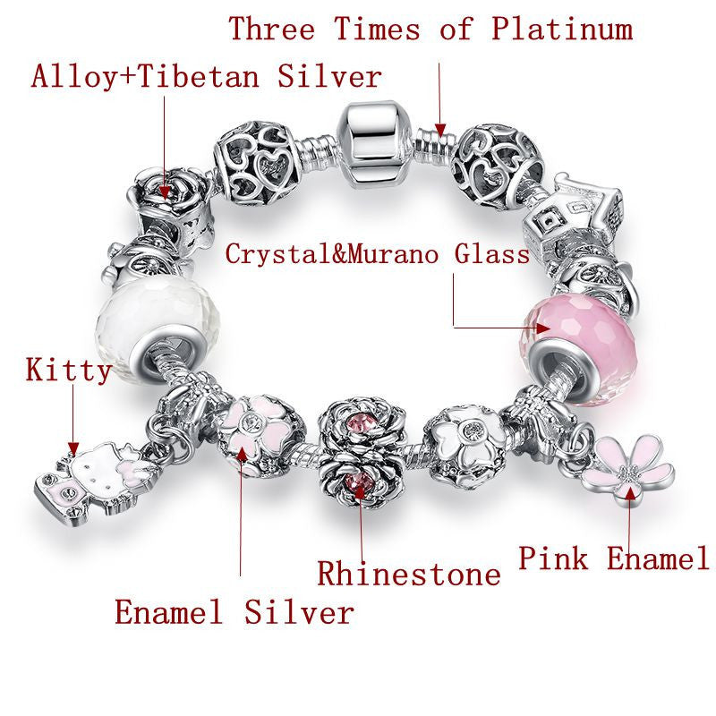 Cat Charms Bracelet with Murano Glass Beads