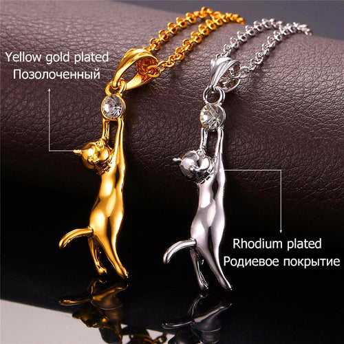 Cute Cat 18K Gold / Platinum Plated Necklace & Pendant